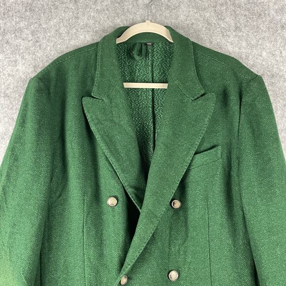 J Peterman Blazer Sport Coat Mens 44R Green Wool Blend Double Breasted Unlined - Picture 2 of 16